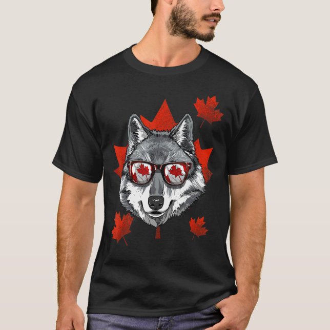 Camiseta Canadiense Gray Wolf Maple Tree Leaf Canada Flag A (Anverso)