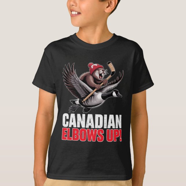 Camiseta Canadiense Hockey Codos Arriba Retro Divertido Día (Anverso)