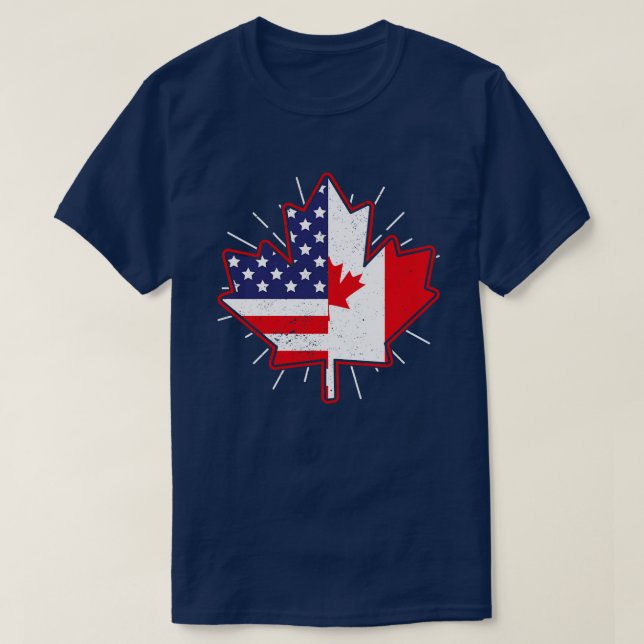 Camiseta Canadiense Maple Leaf Bandera de los Estados Unido (Diseño del anverso)