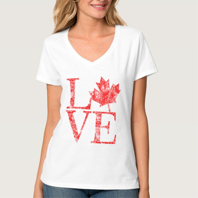Camiseta Canadiense Maple Leaf LOVE Grunge Style CANADÁ (Anverso)