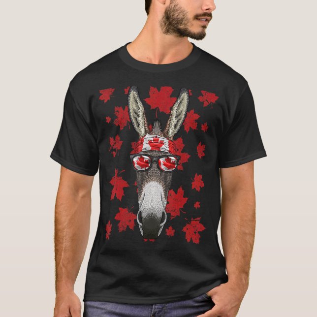 Camiseta Canadiense Patriótico de Donkey Canada Flag Maple  (Anverso)