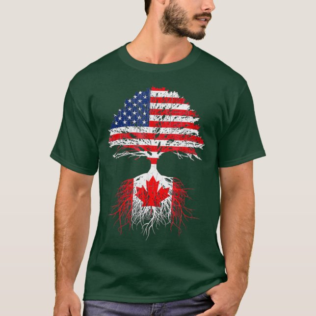 Camiseta Canadiense Roots American Grown Canada Flag Tshirt (Anverso)