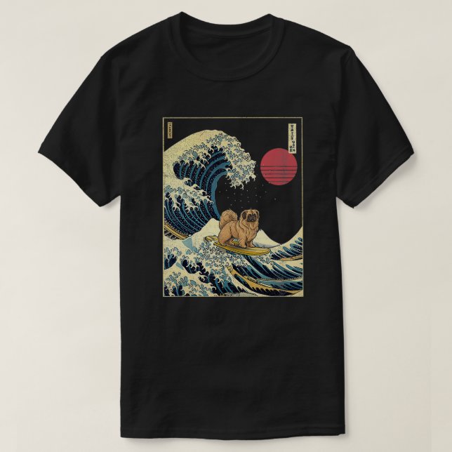 Camiseta Canagawa japonesa pekingese Wave divertido perro d (Diseño del anverso)