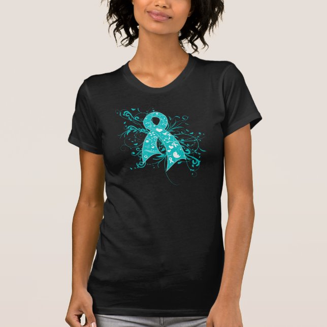 Camiseta Cáncer cervical Floral Swirls Ribbon (Anverso)