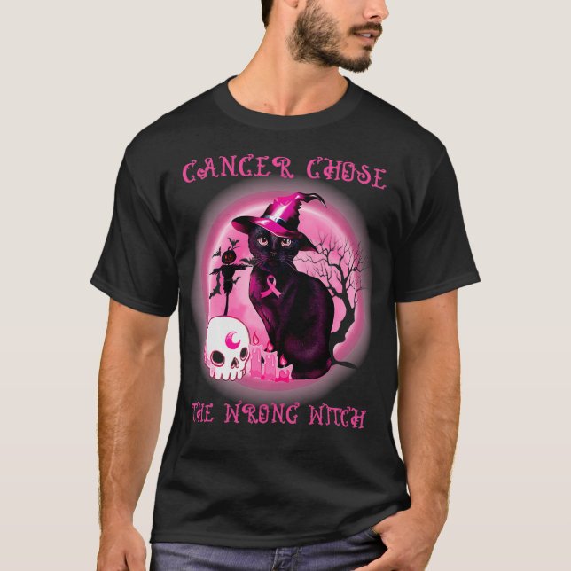 Camiseta Cancer Chose Wrong Witch Black Cat Breast Cancer H (Anverso)