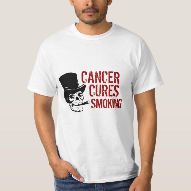 Camiseta Cáncer cura fumar calavera con sombrero superior (Anverso)
