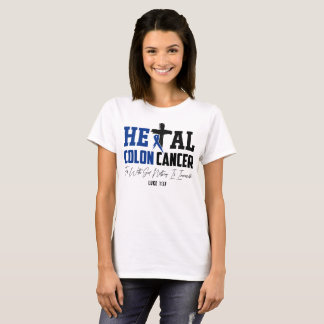Camiseta Cáncer de colon Christian Luke 1:37 Cinta azul osc