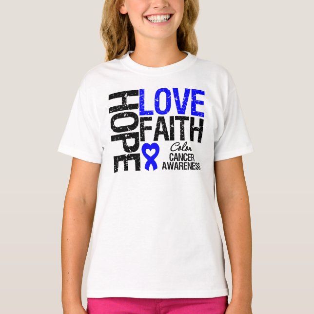 Camiseta Cáncer de Colón Esperanza Amor Fe (Anverso)
