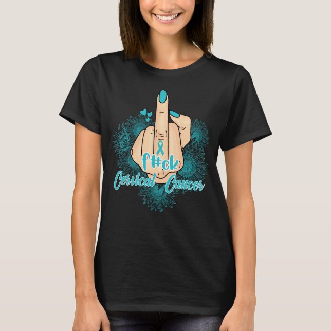 Camiseta Cáncer de cuello uterino Cinta Verde azulada de gi (Anverso)