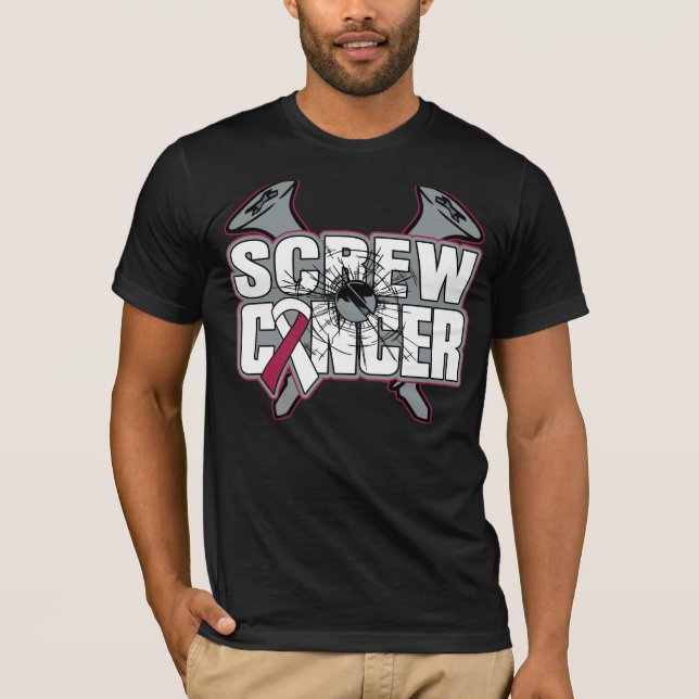 Camiseta Cáncer de garganta del tornillo (Anverso)