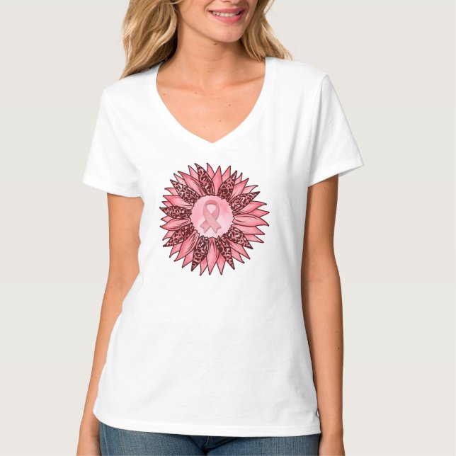 Camiseta Cáncer de girasol rosa Conciencia de las mujeres c (Anverso)
