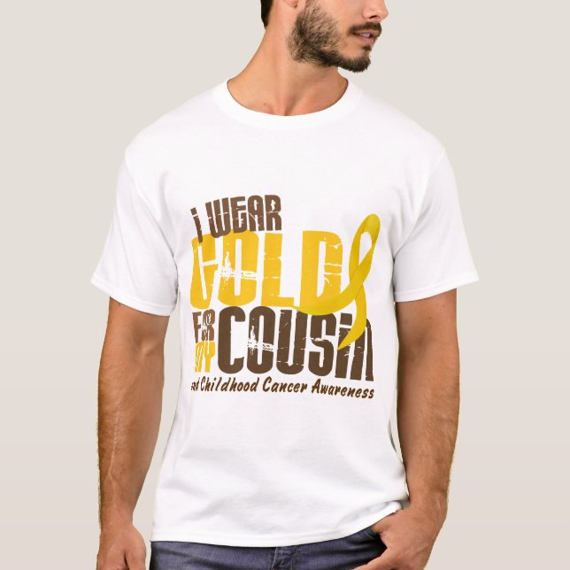 Camiseta Cáncer de la niñez LLEVO el ORO PARA MI PRIMO 6,3 (Anverso)