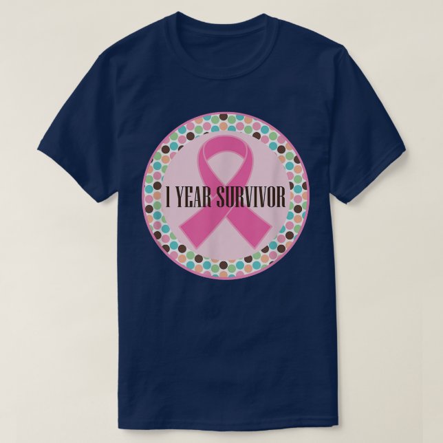 Camiseta Cáncer de mama 1 año de sobreviviente Cinta rosa (Diseño del anverso)