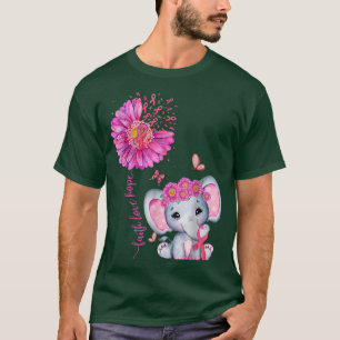 Camiseta Cáncer De Mama Cute Elefante Con Sunflower Y Pin