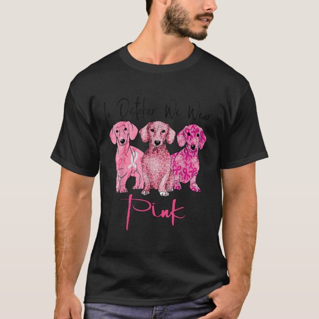 Camiseta Cáncer de Mama Dachshunds Octubre Usamos Cinta Ros (Anverso)