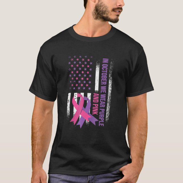 Camiseta Cáncer De Mama De Bandera Estadounidense Y Violenc (Anverso)