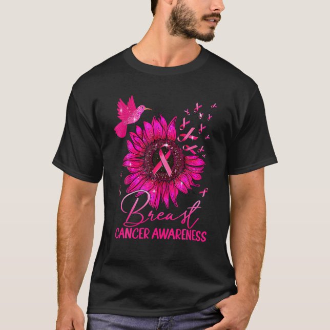 Camiseta Cáncer de Mama De Cinta De Girasol Rosa De Humming (Anverso)