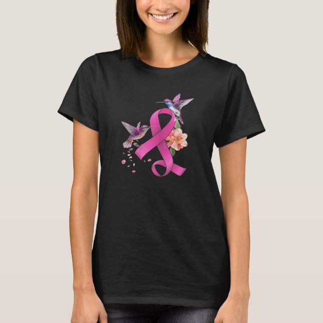 Camiseta Cáncer de mama de costilla rosa de la flor Humming (Anverso)
