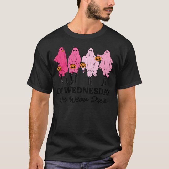 Camiseta Cáncer De Mama El Miércoles Usamos Halloween Rosa (Anverso)
