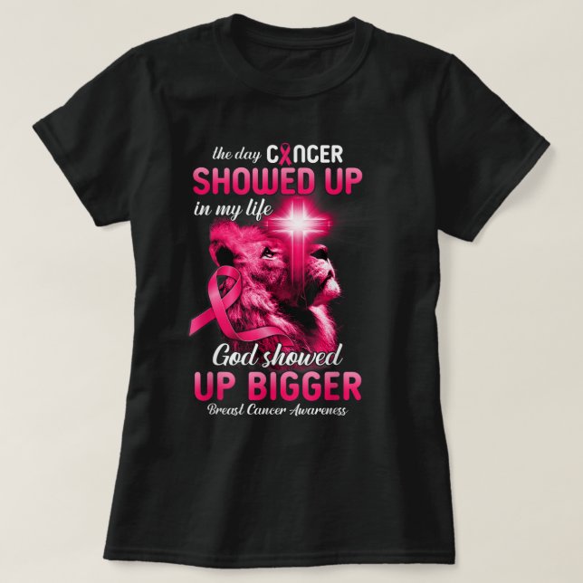 Camiseta Cáncer de mama en cinta rosa cruzada de león crist (Diseño del anverso)