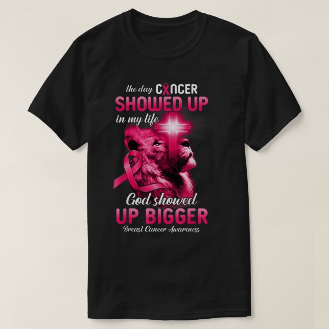 Camiseta Cáncer de mama en cinta rosa cruzada de león crist (Diseño del anverso)