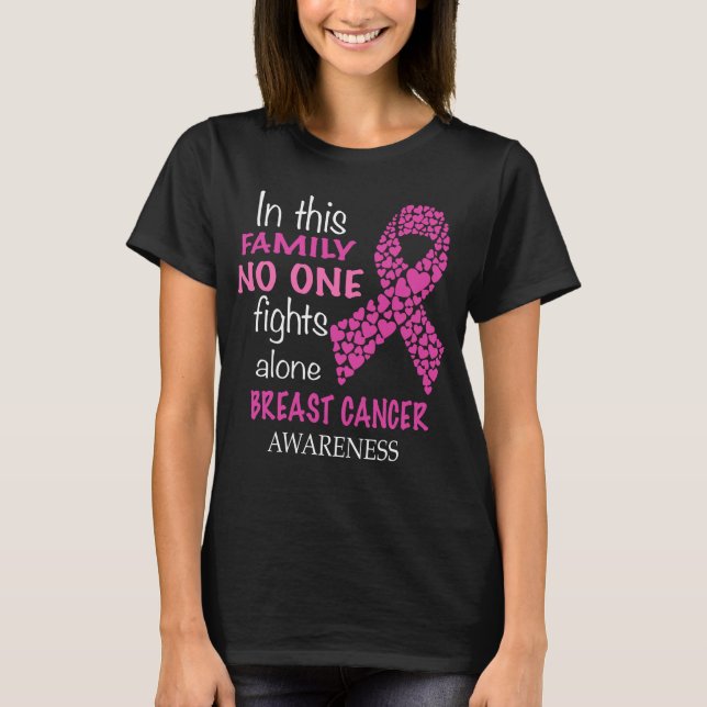 Camiseta Cáncer de mama en esta familia, nadie lucha (Anverso)