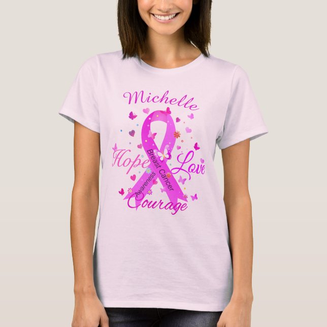 Camiseta Cáncer de Mama Esperanza Amor Coraje (Anverso)