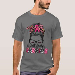 Camiseta Cáncer de mama Guerrero Leopard Messy Bun Breast 