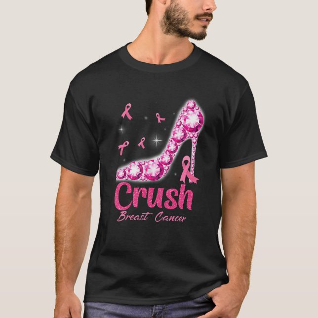 Camiseta Cáncer de mama machacado Doble rosado Tallo alto R (Anverso)