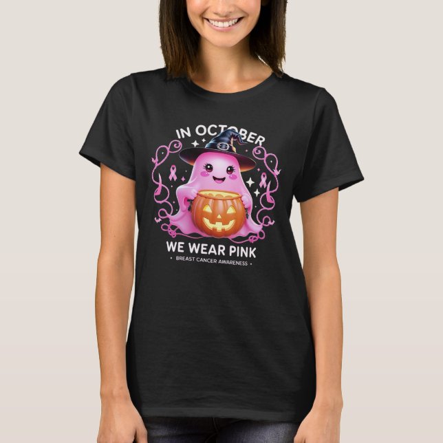 Camiseta Cáncer de mama mágico rosa fantasma y arte de Hall (Anverso)