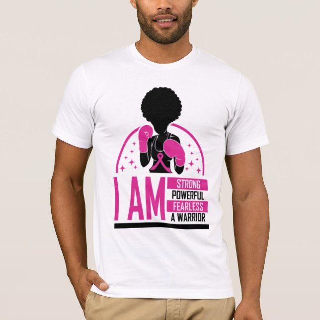 Camiseta Cáncer de mama mujer negra guerrera melanina sobre (Anverso)