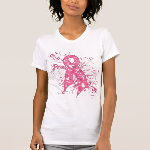 Camiseta Cáncer De Mama Pink Floral Ribrl Swirl