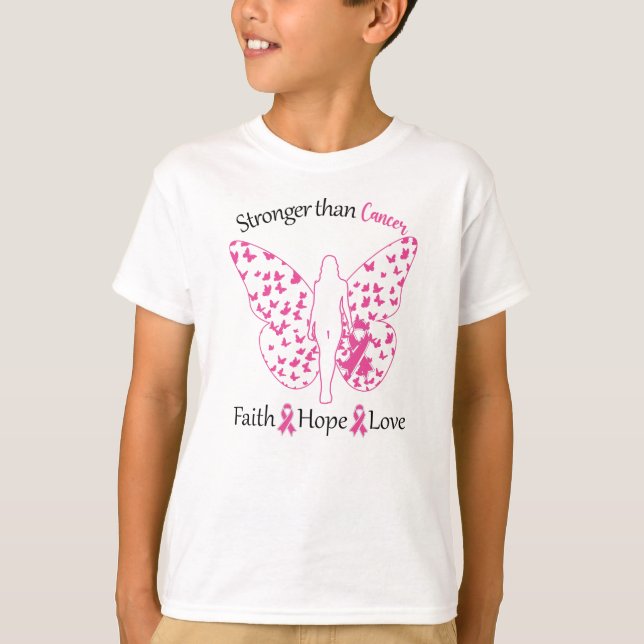 Camiseta Cáncer De Mama Rosa, Más Fuerte Que La Mariposa De (Anverso)