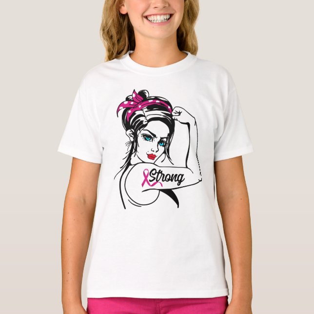 Camiseta Cáncer de Mama Rosie Strong The Riveter Pink Ribbo (Anverso)