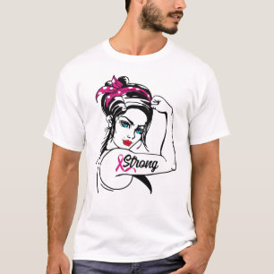 Camiseta Cáncer de Mama Rosie Strong The Riveter Pink Ribbo