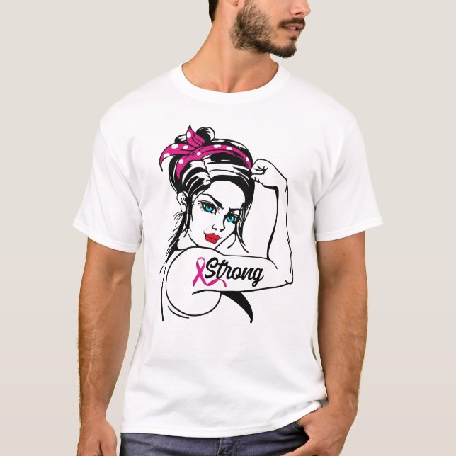 Camiseta Cáncer de Mama Rosie Strong The Riveter Pink Ribbo (Anverso)