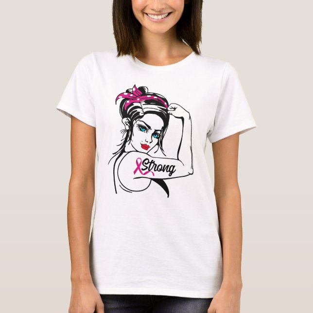 Camiseta Cáncer de Mama Rosie Strong The Riveter Pink Ribbo (Anverso)