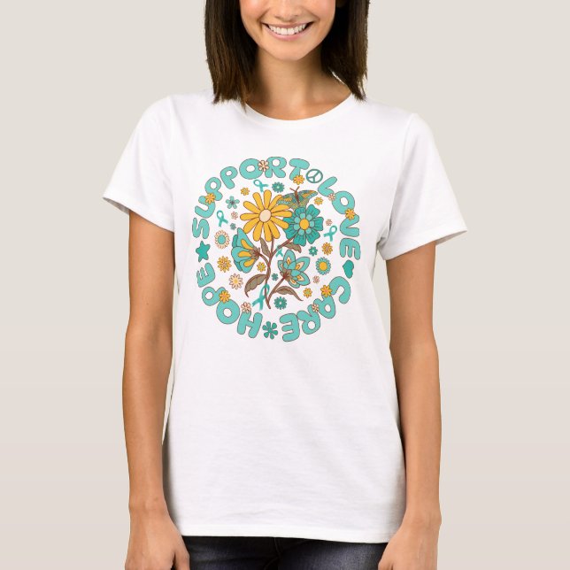 Camiseta cáncer de ovario apoyo esperanza amor cuidado (Anverso)