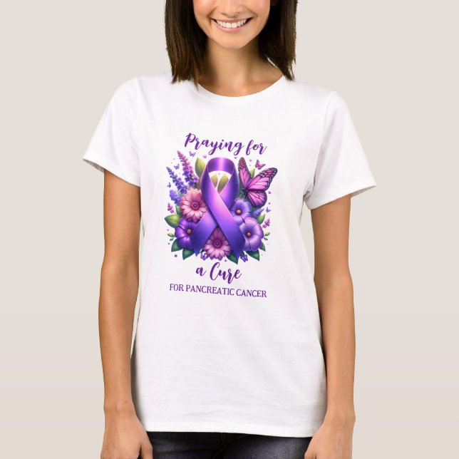 Camiseta Cáncer de páncreas | Rezar por una cura (Anverso)