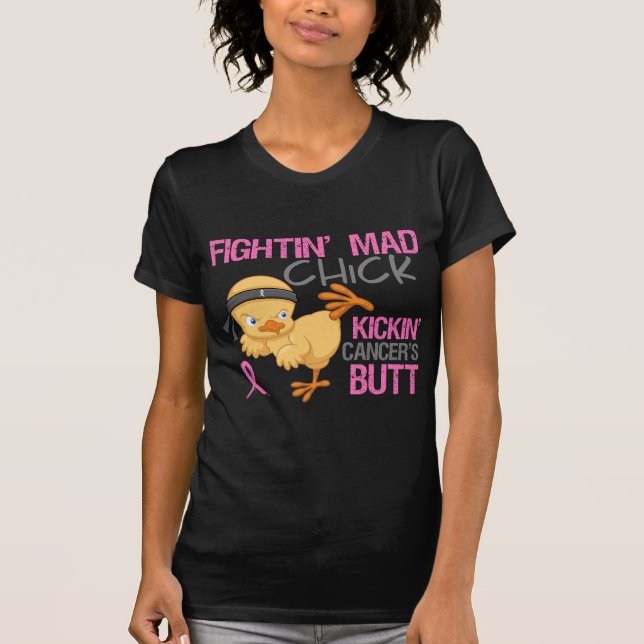 Camiseta Cáncer de pecho enojado del polluelo de Fightin (Anverso)