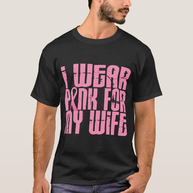 Camiseta CÁNCER de PECHO llevo el rosa para mi esposa 16 (Anverso)