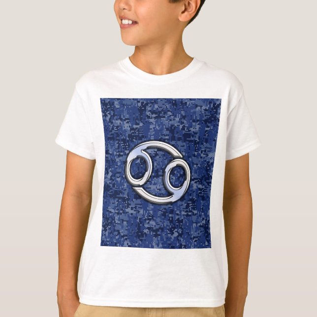 Camiseta Cáncer de plata Rótulo zodiaco marina azul camo di (Anverso)