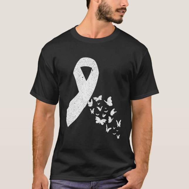 Camiseta Cáncer de pulmón de la Cinta blanca de la Mariposa (Anverso)