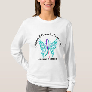 Camiseta Cáncer de tiroides de la mariposa 6,1 del tatuaje