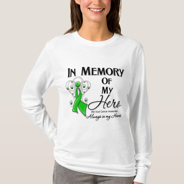 Camiseta Cáncer hepático en memoria de mi héroe (Anverso)