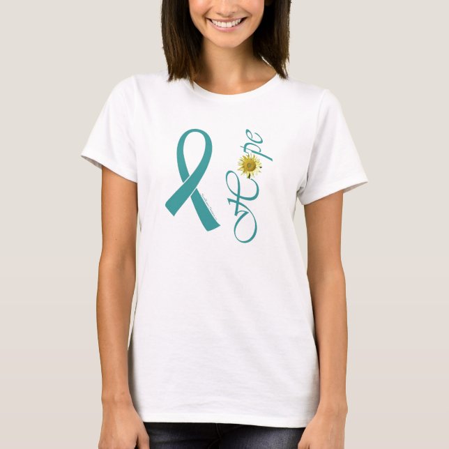 Camiseta Cáncer ovárico de la esperanza verde azulada de la (Anverso)