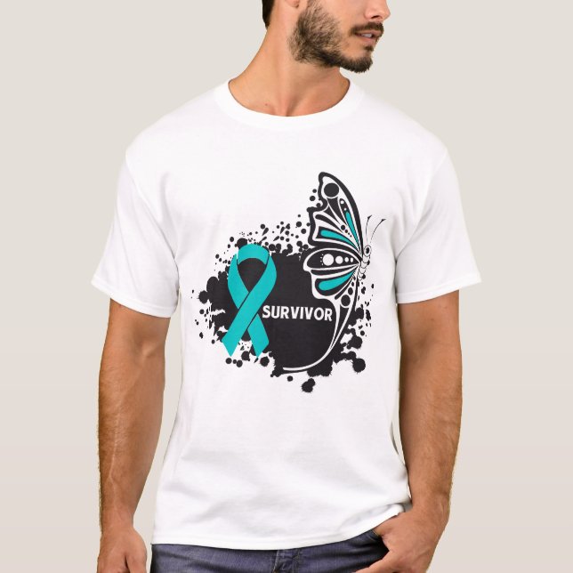 Camiseta Cáncer ovárico de la mariposa abstracta del (Anverso)