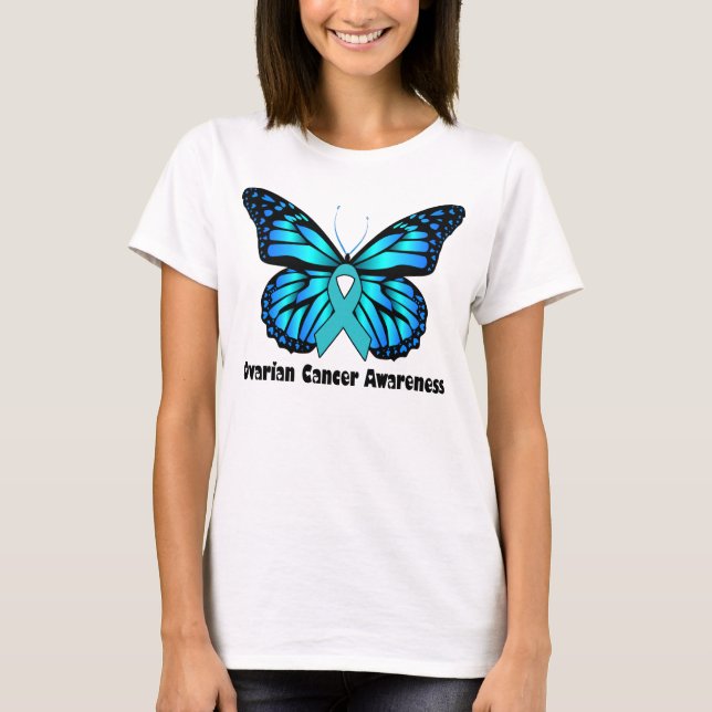 Camiseta Cáncer ovárico de mariposa, conciencia sobre el cá (Anverso)