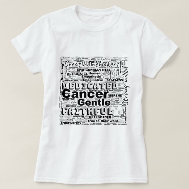 Camiseta Cáncer Palabra Zodiac Nube Inspiración Mujeres (Diseño del anverso)