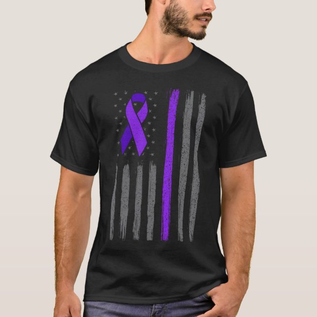Camiseta Cáncer pancreático de bandera morada estadounidens (Anverso)